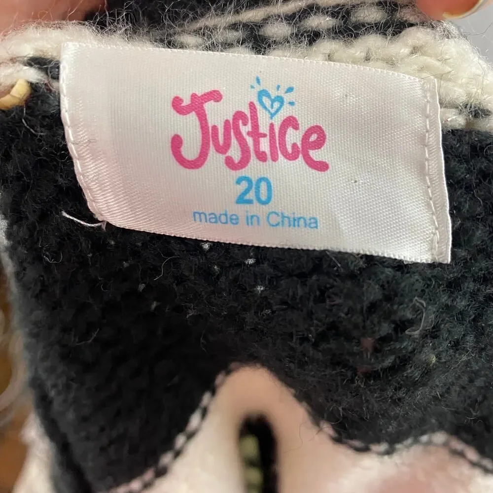 Justice Sequin Critter Fox Black White Striped Sweater Size 20